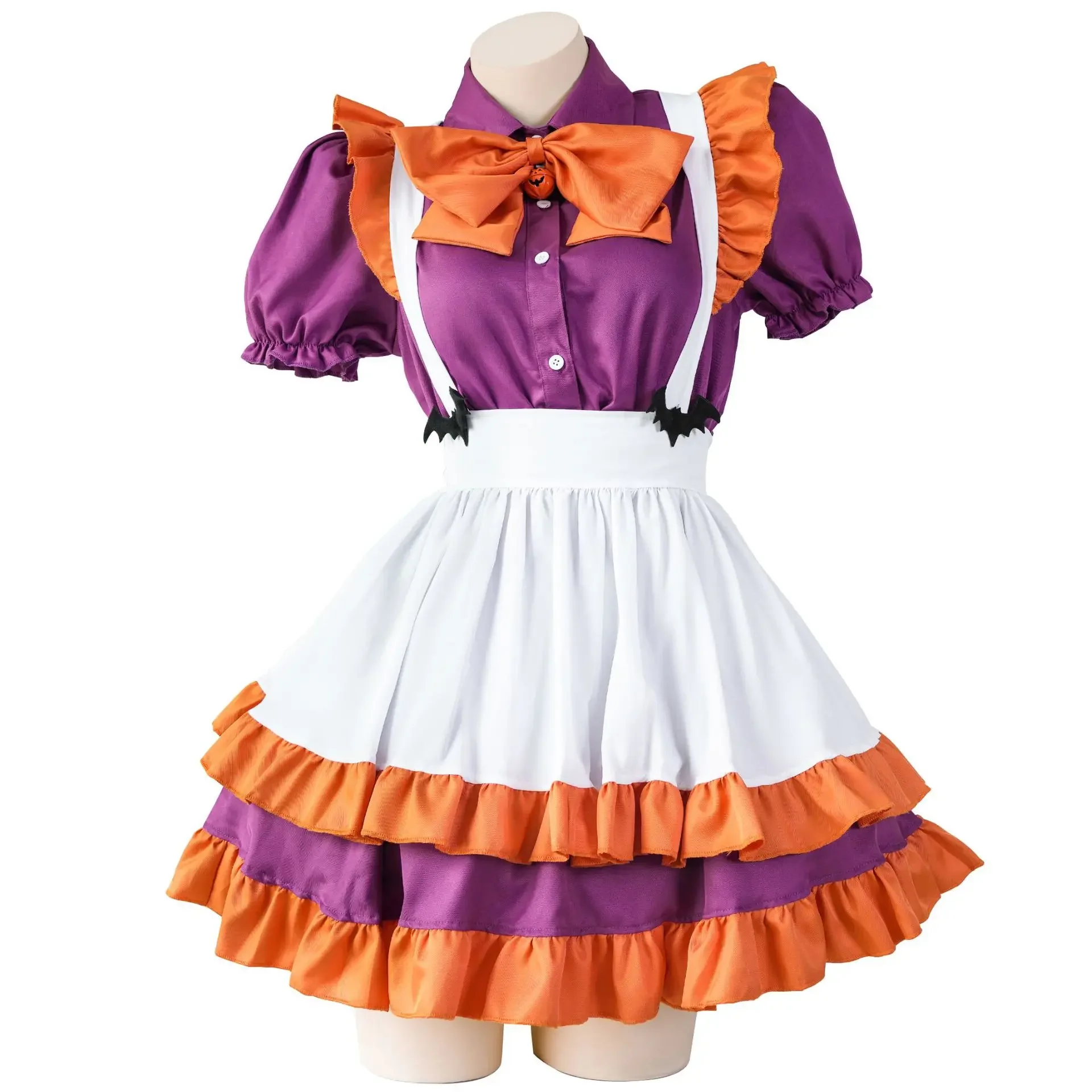 

Halloween Cute Maid Cosplay Costumes For Women Lolita Short Sleeve Maid Apron Dress Kawaii Cafe Bowknot Clothes Carnival Clothes