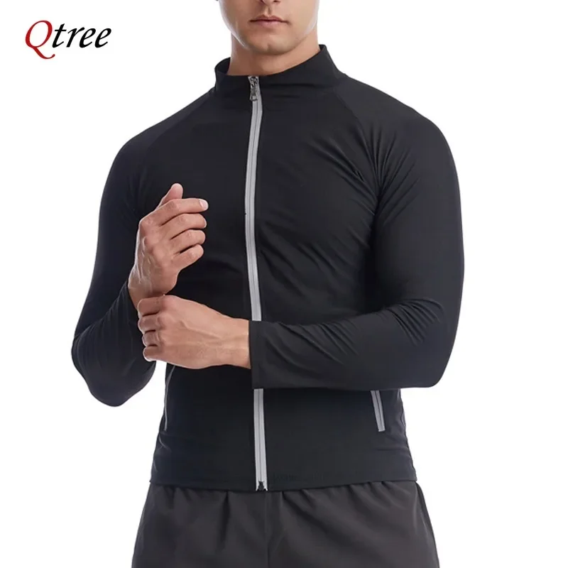 Qtree Sauan Jacket Slimming Sweat Compression Men Waist Trainer Shirts Hot Neoprene Body Shaper Long Sleeved Weight Loss Vest