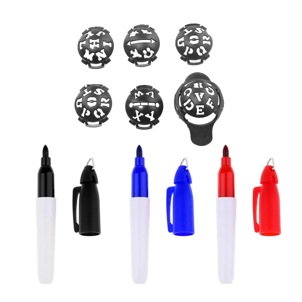 Golf Marker Liner Stencil Alignment Template Multi-template and 3pcs Marking Pens