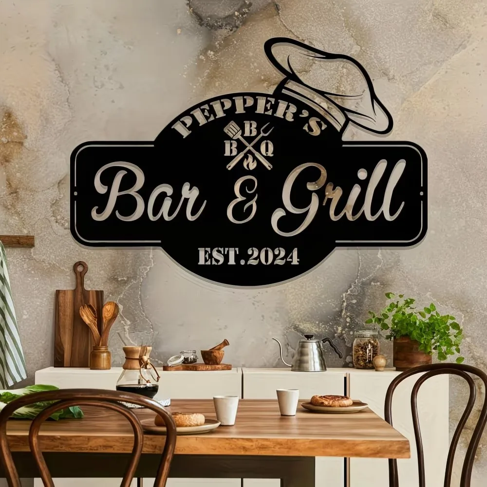 Arte de pared metálico personalizado para barbacoa en el patio trasero, decoración de pared para barbacoa, letreros para barbacoa, letreros personalizados con apelativo, decoraciones para barbacoa