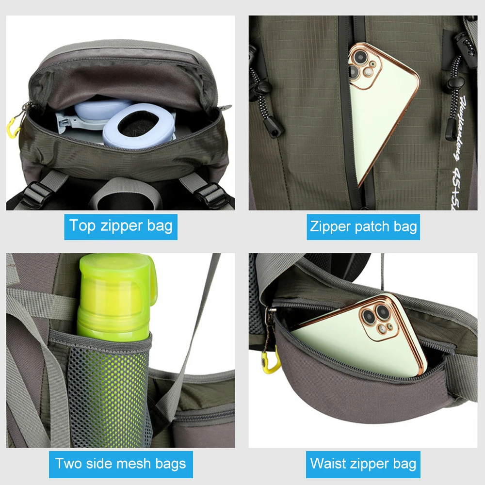 1 قطعة 50L حقيبة ظهر للمشي لمسافات طويلة ، مقاومة للماء خفيفة الوزن في الهواء الطلق الرياضة Daypack حقيبة سفر للتخييم والتسلق والتزلج وركوب الدراجات