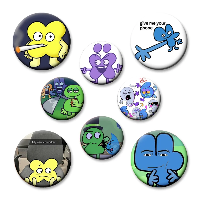 58mm nuevo Bfb X y cuatro broche creativo alfileres de solapa piruleta 4X Firey Fanart Meme insignia de Metal para bolsa accesorios de ropa regalos