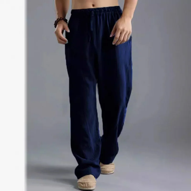 

European and American 's Plus Size Loose Casual Pants Linen Breathable Sports Trousers Men