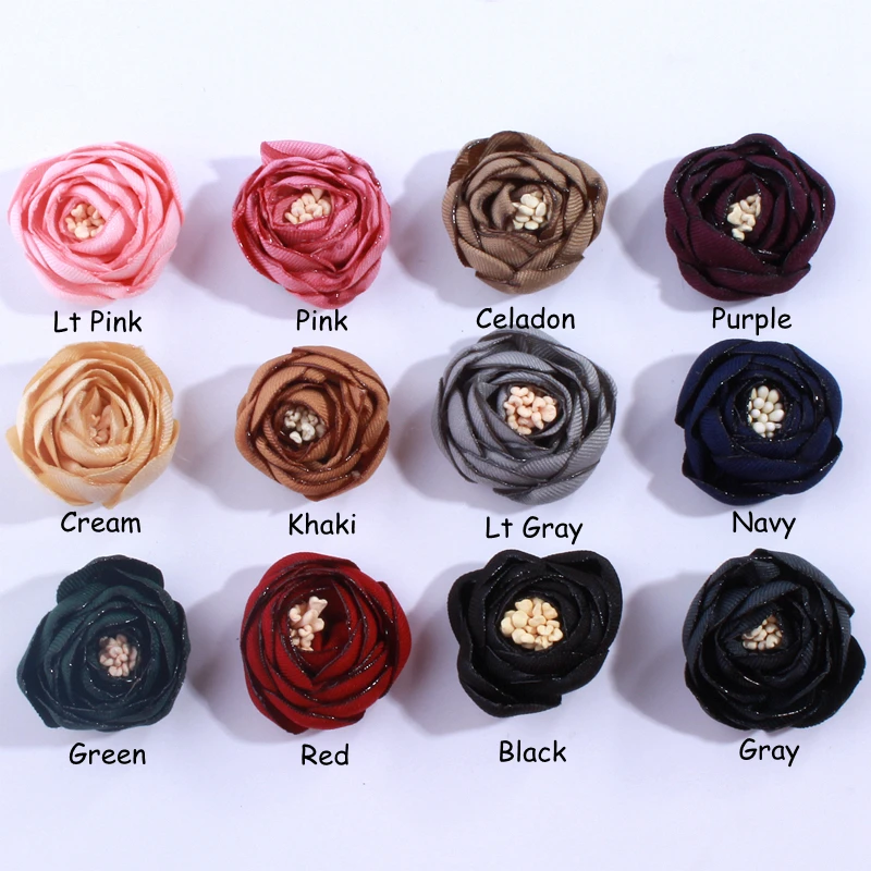 120PCS 3CM Hot Sale 3D Mini Satin Tulip Flowers For Hair Accessories Lovely Antique Burned Fabric Flower For Headbands