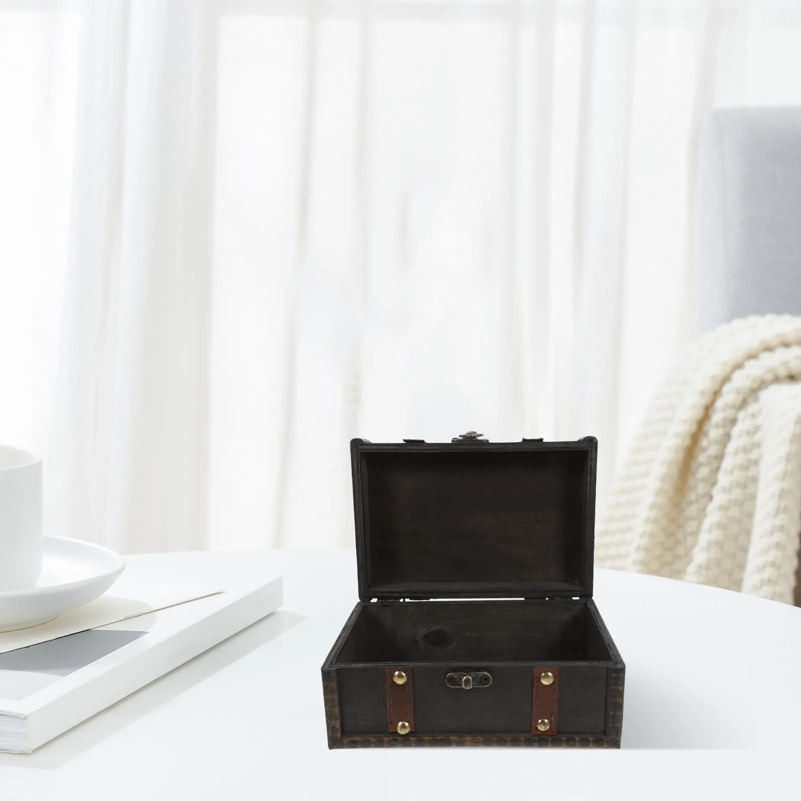 

Wooden Vintage Treasure Box Rectangular Small Chest with Lock Mechanism for Keepsakes Trinkets Cards Rustic Decorative Storage