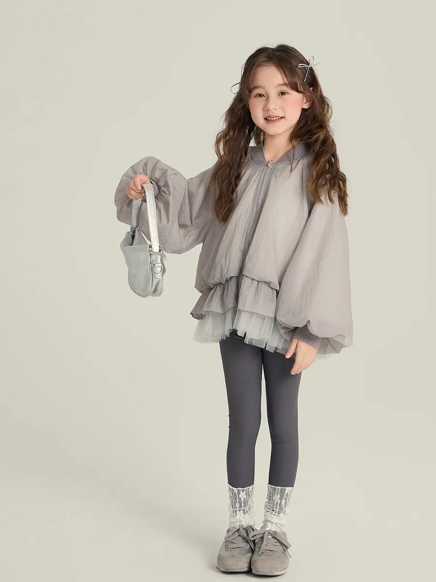 Kids Patchwork Short Tulle Skirt Jacket, Bomber-Style Long-tail Keyword Combinations, Teen Girls' Loose Top Photography Clothes