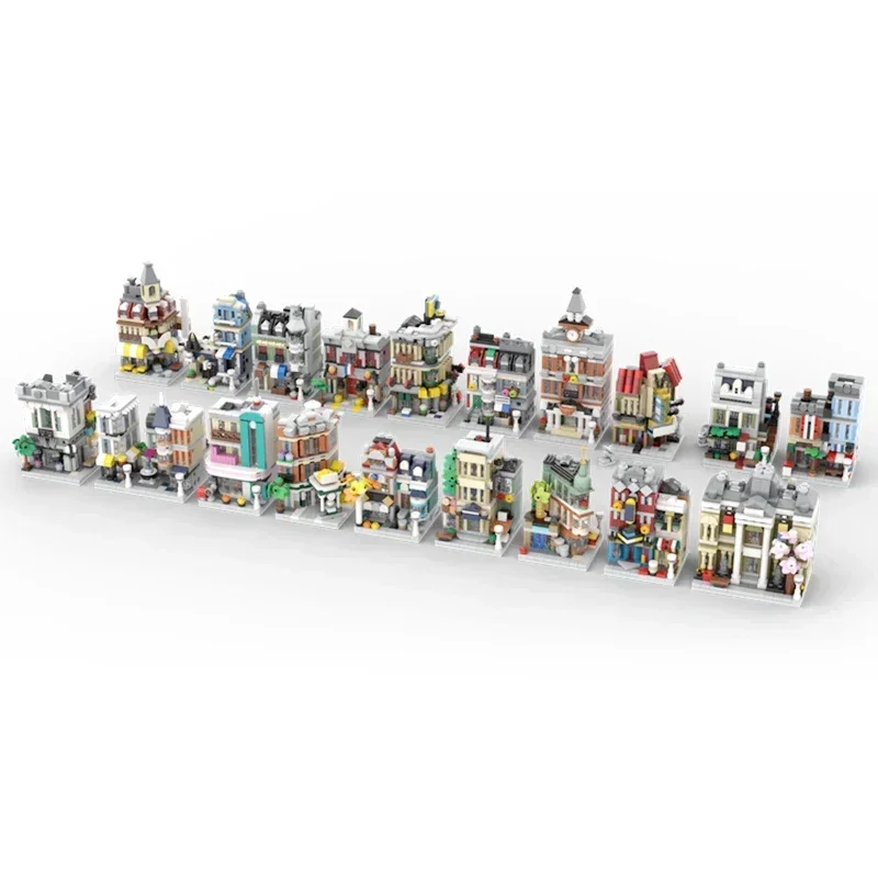 Street View Modell Moc Bausteine Das komplette Set mit 19 Gebäuden Technologie Modulare Blöcke Geschenk Weihnachtsspielzeug DIY Set Montage