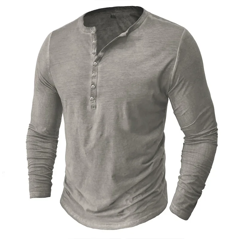 LIBIELIY 2025 Vintage Mens Henley Shirts Men Cotton Long Sleeve T Shirt Hip Hop Punk Knight Tops Oversized Tee Shirt Man Clothin