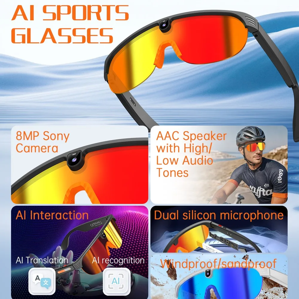 

Умные велосипедные очки с ИИ, 8-мегапиксельной камерой, записью видео, Wi-Fi передачей данных, интеллектуальной подсветкой, для активного отдыха на природе, с защитой от УФ-излучения