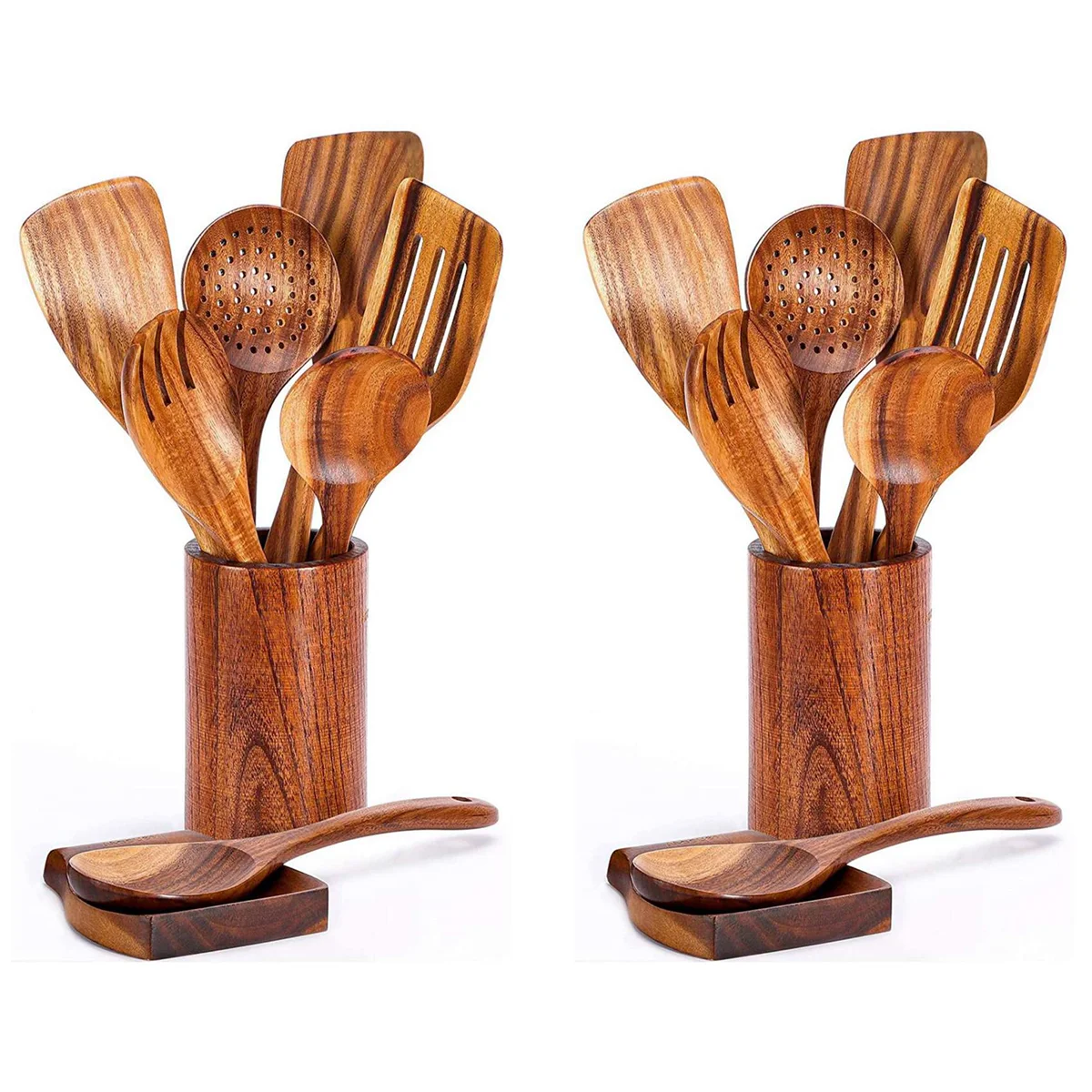 

18 PCS Wooden Spoons for Cooking, Wooden Utensils for Cooking with Utensils Holder, Teak Wooden Kitchen Utensils Set