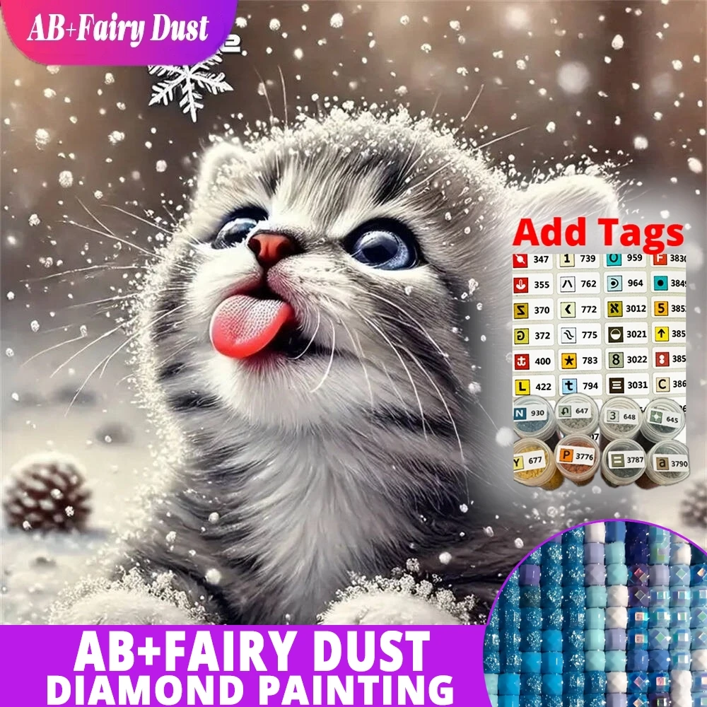 

AB сказочная пыль животное Алмазная мозаика кошка DIY узор для взрослых начинающих живопись зима полная квадратная круглая вышивка