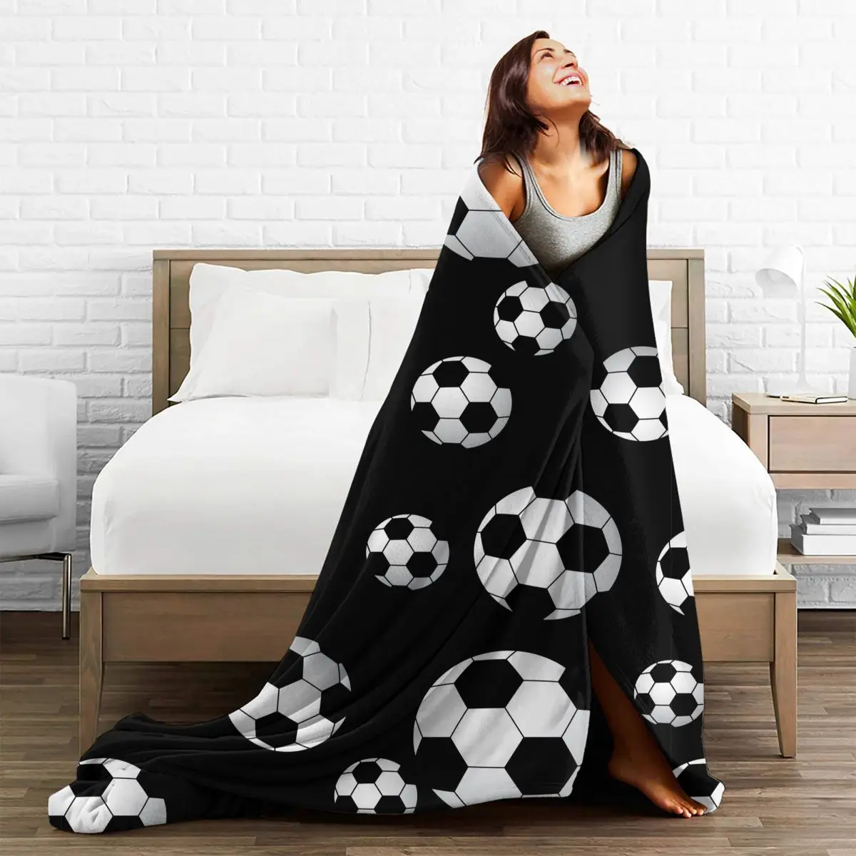 Soccer Pattern Knitted Blanket Football Balls Sports Flannel Throw Blankets Home Couch Personalised Ultra-Soft Warm Bedsprea