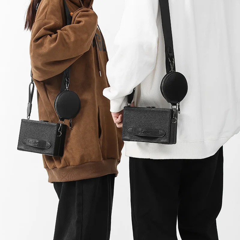 

2 Set Trend Box bag Personality Design Men's Shoulder Bag Fashion Streetwear Crossbody Bags for Men Quality PU Leather Purse sac
