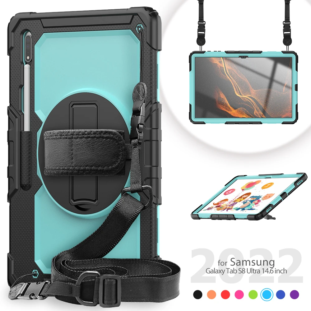 

360 Rotatable Hand Strap Tablet Funda Case For Samsung Galaxy Tab S8 Ultra 14.6 Inch SM-X900 X906 X900 S8 11 SM-X700 X706 Cover