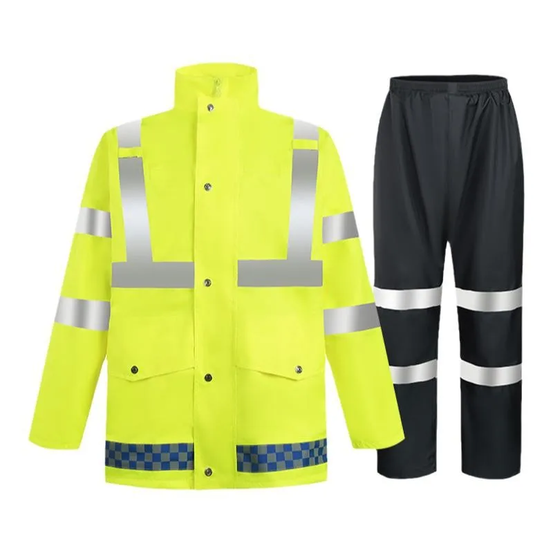 

Raincoat and Rain Pants Set for Outdoor Worker Adult Double-layer Split Raincoat Reflective Rainproof Work Clothes Hiking Poncho