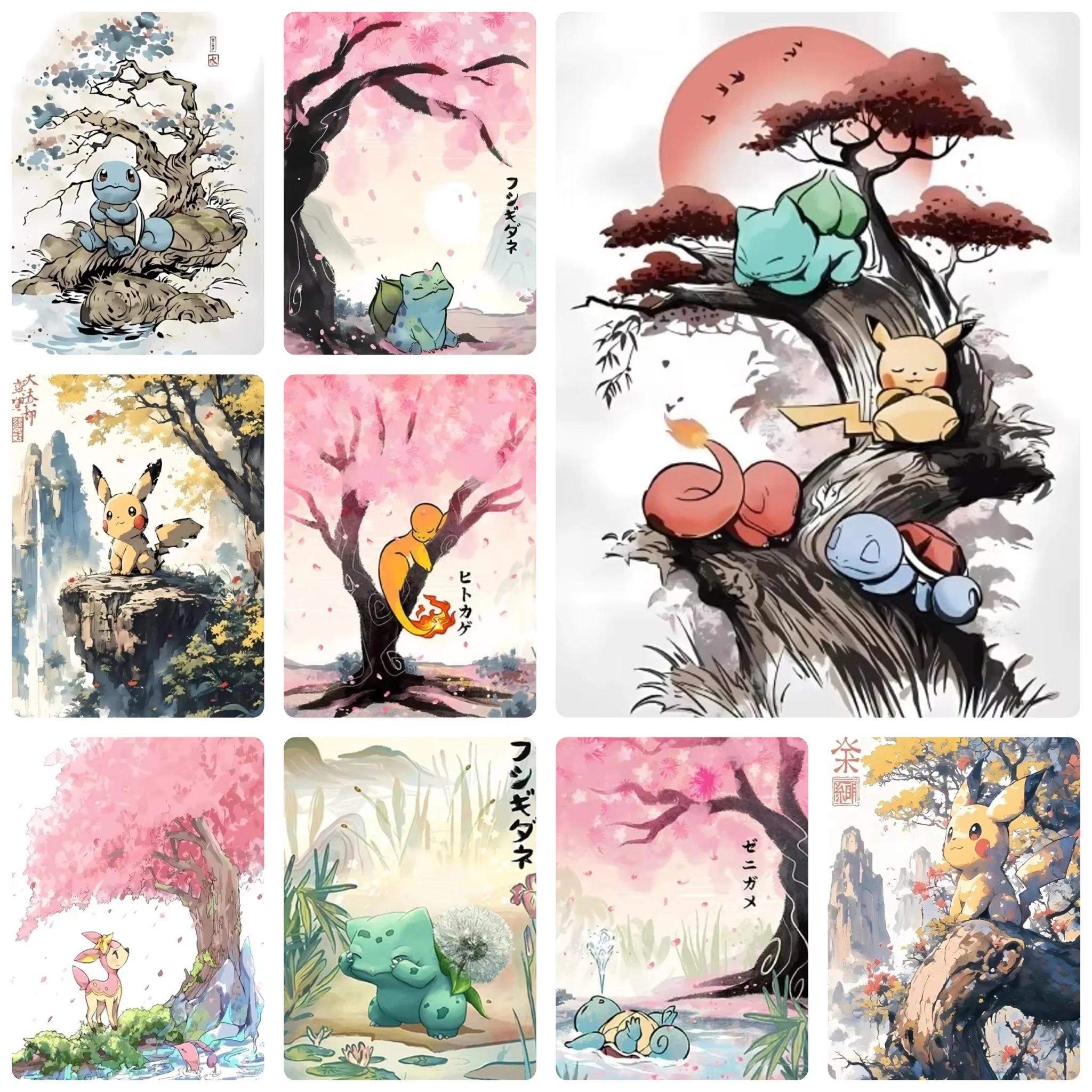 DIY 5D Diamond Painting, Pokemon Ink Wash Style Collage Art, Hobby Craft for Home Wall Decor, Ideal Gift for Anime Lovers