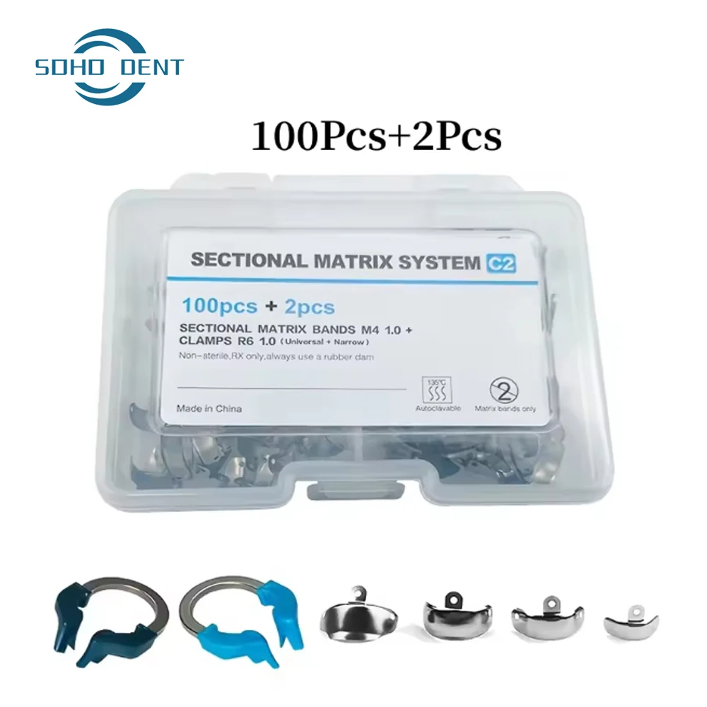 

Dental Sectional Matrix System Sectional Contoured Matrix Bands M4 Nickel Titanium Universal/Narrow Clamping Ring Dentist Tools