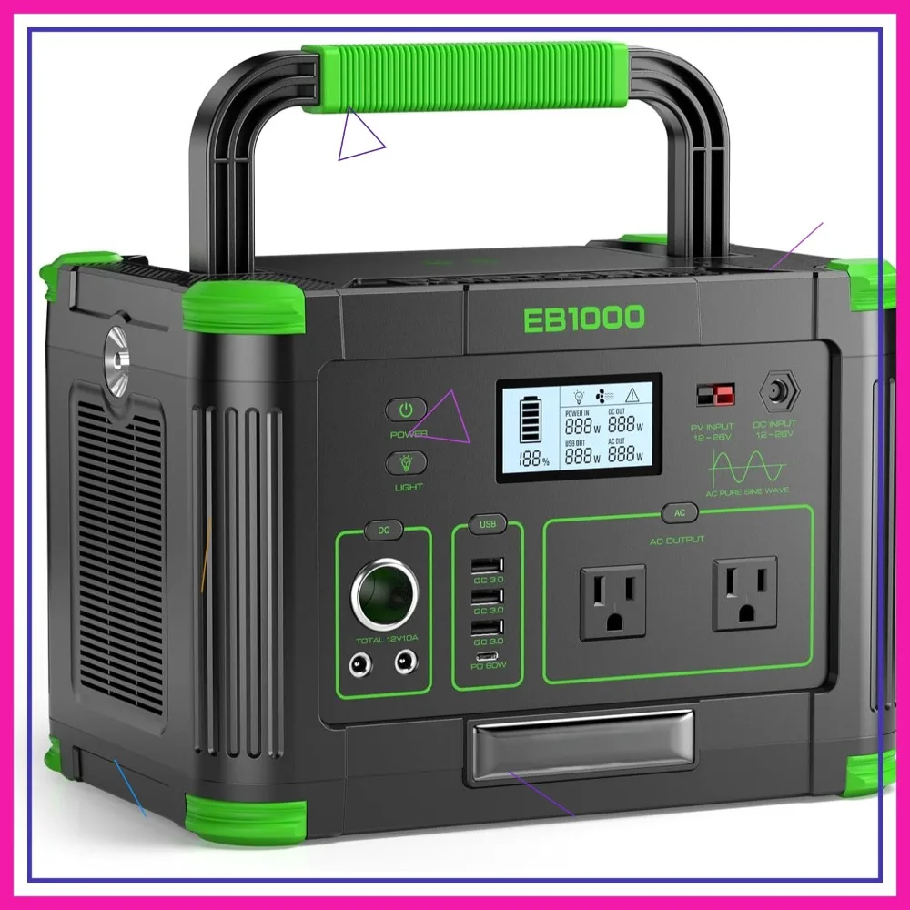 1000W Tragbare Powerstation, 999Wh Solargenerator mit PD 60W USB-C Schnellladung für Outdoor-Camping, Wohnmobil und Notstromversorgung zu Hause