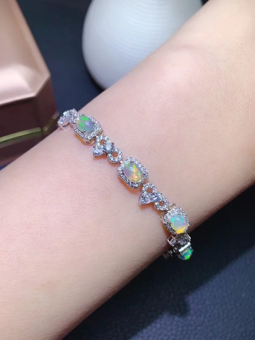 

Summer new style 925 silver inlaid natural opal bracelet, women's bracelet, fine inlaid, luxurious atmosphere