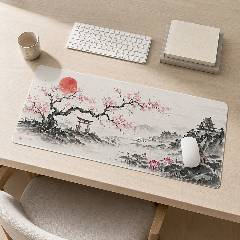 Mouse Pad Sakura Torii Ink Landscape Gaming printon demand Computer Mousepad XXL Mouse Mat Natural Rubber Soft Non-Slip Computer