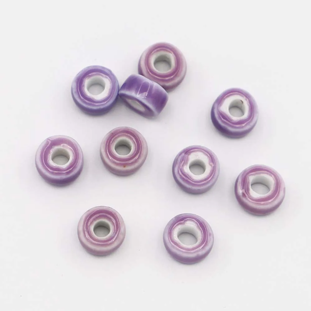 New Drum Cylinder Ceramic Beads Simply Colored Round Flat Spacer Beads for Jewelry Making DIY Handmade Accessories 100pcs 10x6mm