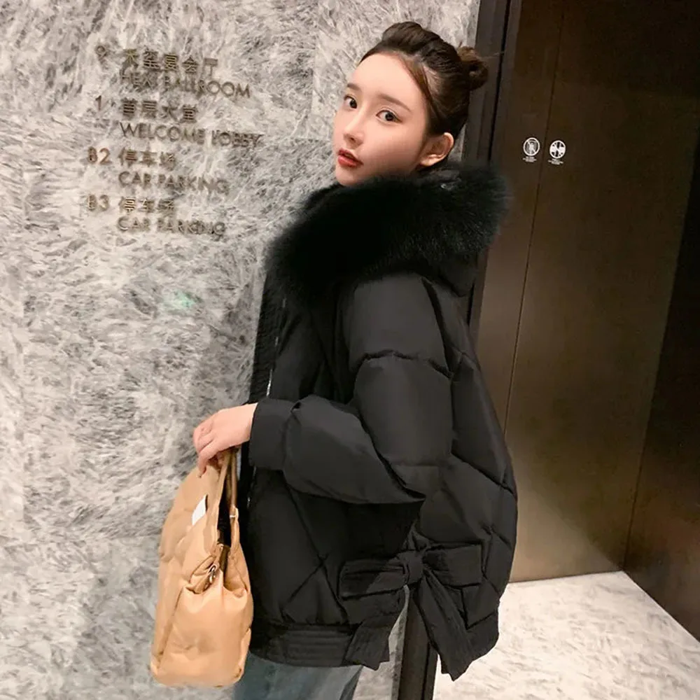 2023 New Women Cotton Jacket Winter Coat Female Warm Thicken Parkas Loose Short Outerwear Faux Fur Collar Hooded Overcoat Female