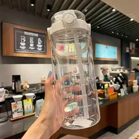 1.5/2Liter Sport Straw Water Bottle with Time Scale Plastic Summer Cold Juice Water Cup Large Capacity Portable Travel Bottles