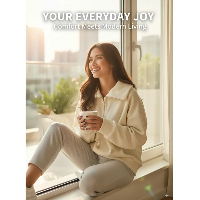 

Trendy Fleece Long Sleeve Pullover For Fall Featuring Oversized Fit Zip Detail And Turn Down Collar Soft Cozy Lounge Top Style