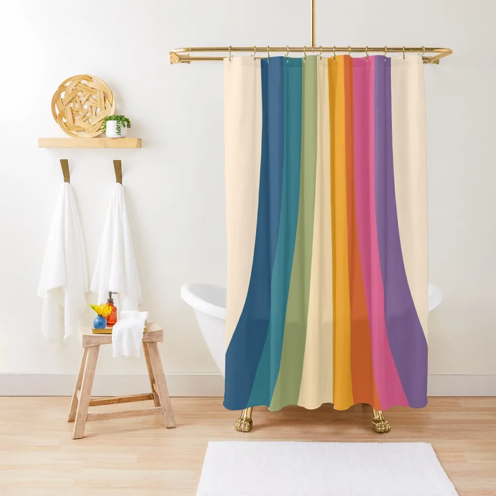 

Colorful 70s Retro Style Abstract Rainbow Shower Curtain Shower Bathroom Luxury Bathroom Shower Set For Bathroom Curtain