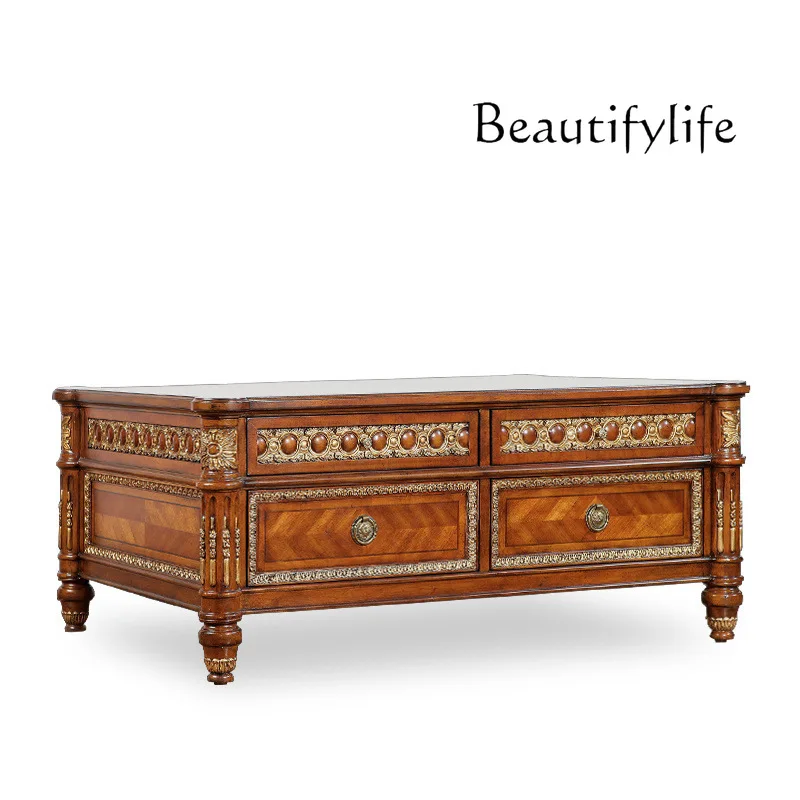 

European design sense solid wood retro carved coffee table coffee table living room storage tea table