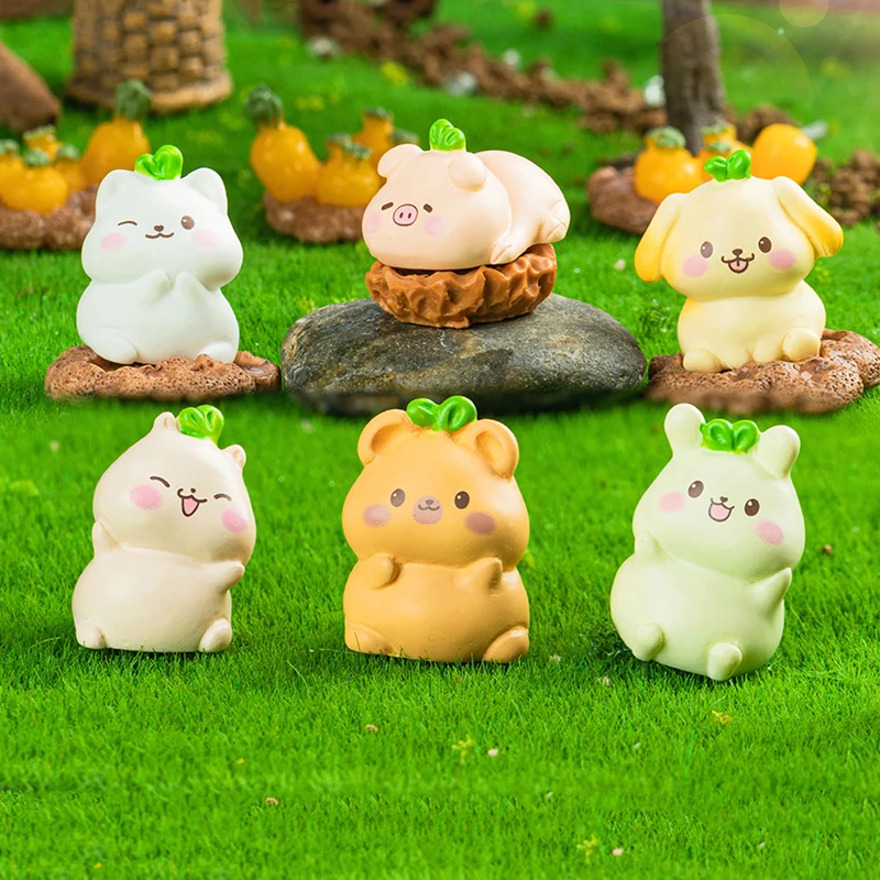 

Miniatures Figurines Cute Cartoon Sprouted Small Animals Landscape Ornaments Creative DIY Home Decorations Accessories Gifts