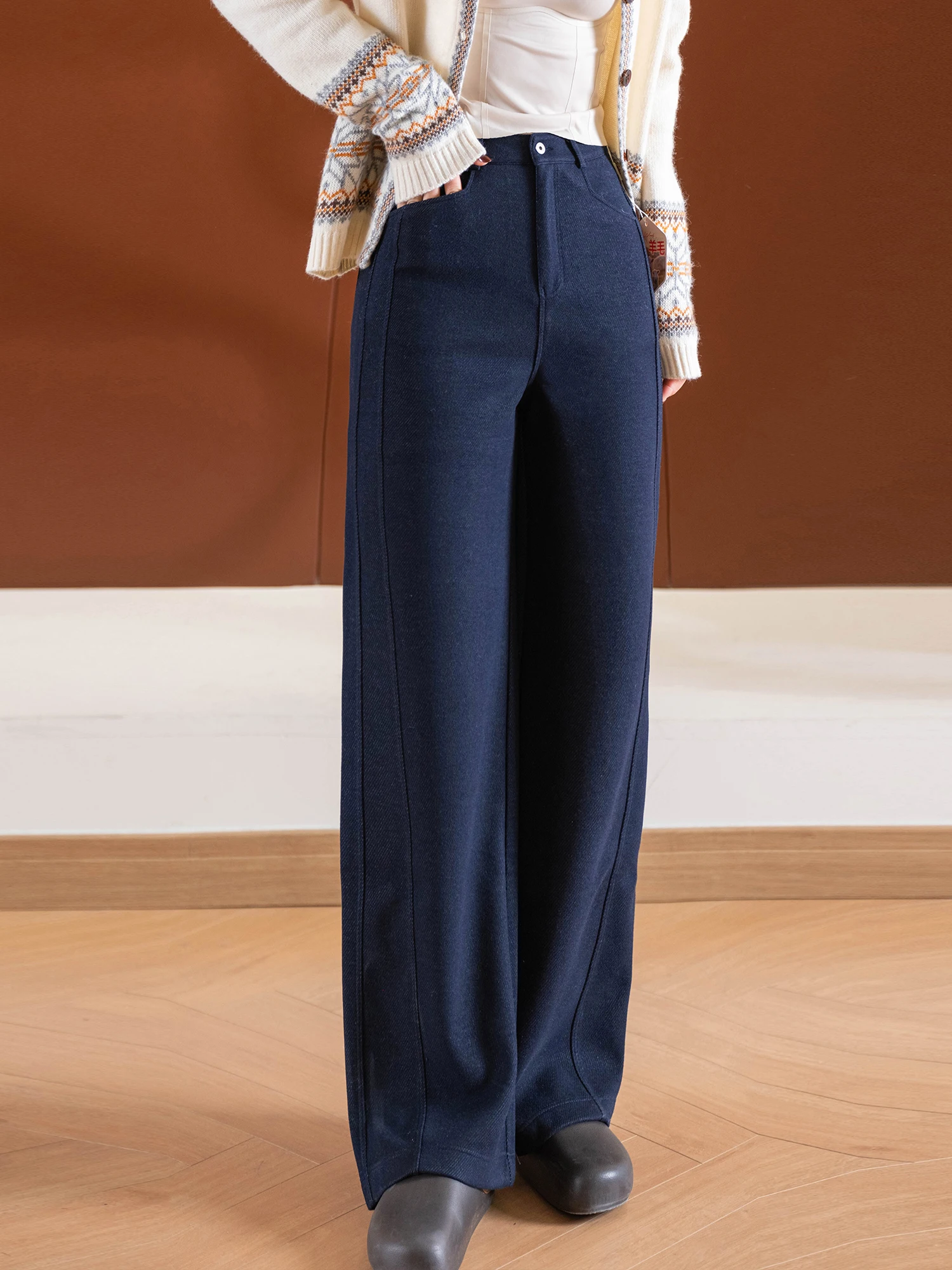 

Женские повседневные брюки прямого кроя из ацетатной шерсти с подкладкой, однобортные, однотонные, теплые, с завышенной талией, из полиэстера