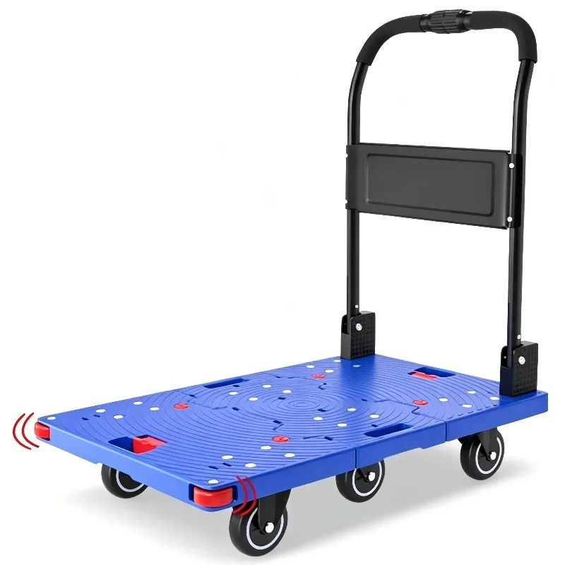 Single Foldable Six Wheel Pull Trolley Telescopic Silent Rotating Design Cart Convenient Tool Express Delivery Home Goods Moving