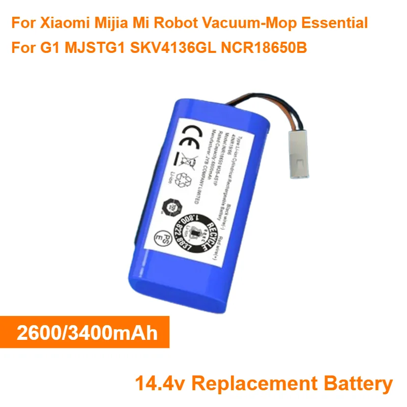 For Xiaomi Mijia Mi Robot Vacuum-Mop Essential G1 MJSTG1 SKV4136GL NCR18650B 2600mAh 14.4v Replacement Battery  3400mAh