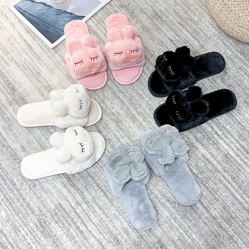 Pantofole in cotone per bambini Princess Warm Kids Winter Cute Rabbit Cartoon Furry Shoes bambina donna pantofole da casa con suola morbida