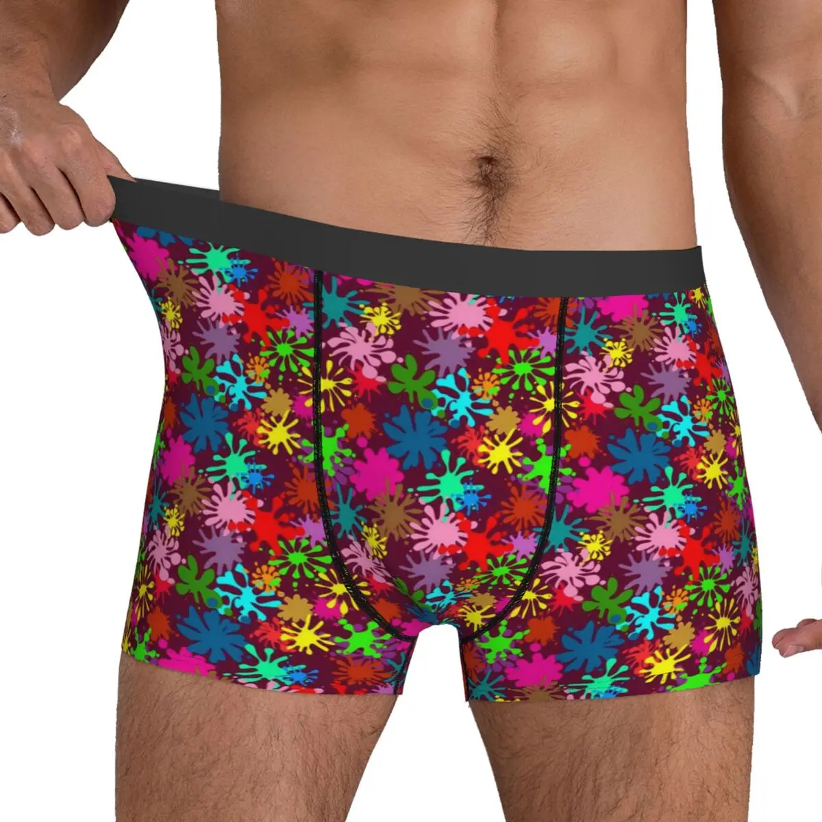 Cute Paint Splatter Underwear Colorful Print Printing Trunk High Quality Male Underpants Stretch Shorts Briefs Gift