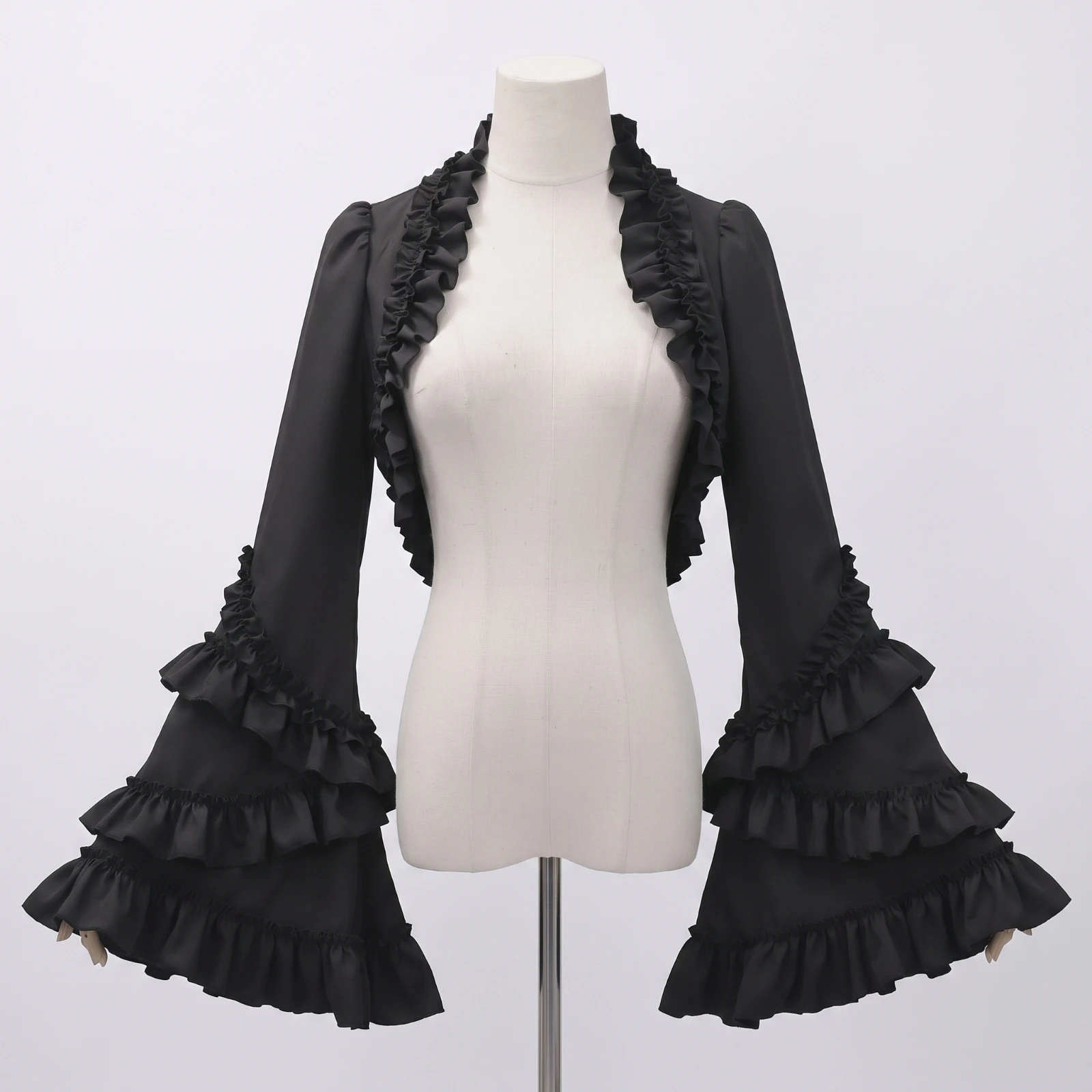 Gothic Shrug with Flared Cuffs Cropped Ruffled Open-Front Shrug Shrug Crop Top Goth Apparel Lightweight for Cosplayers