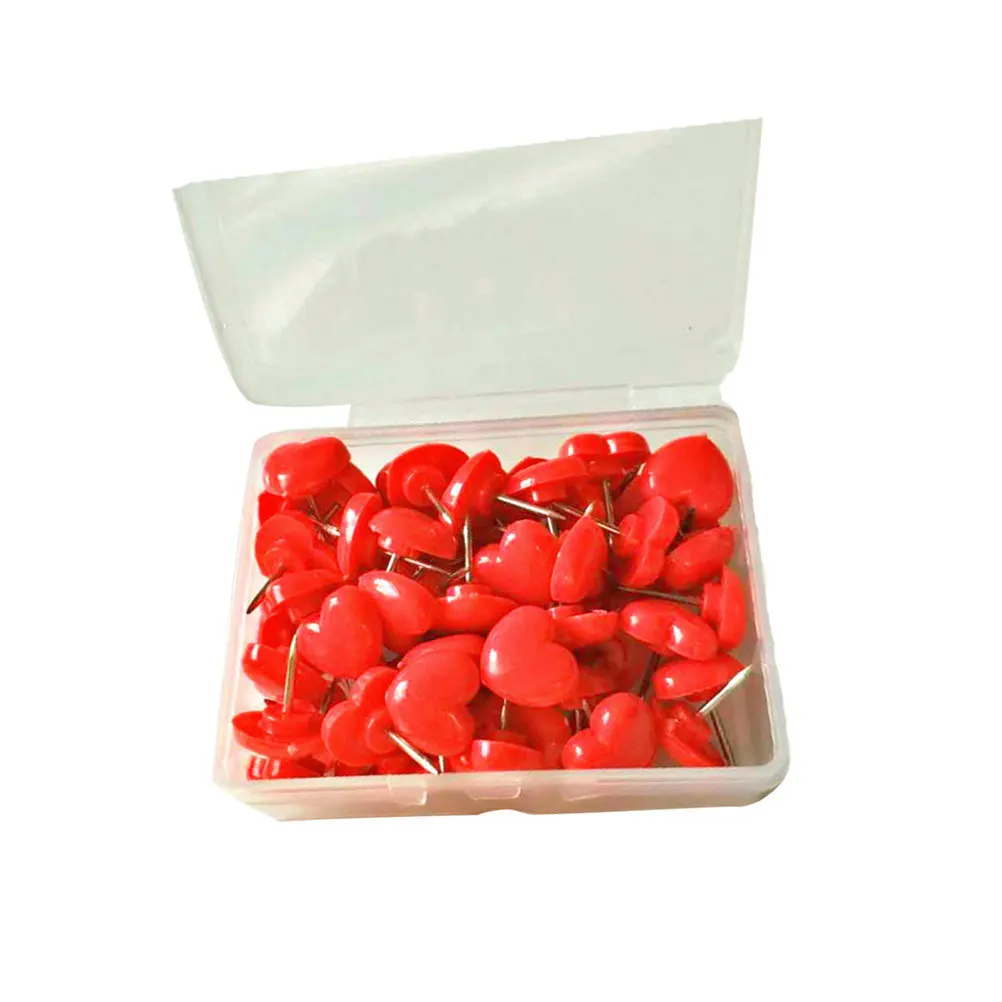 2 Boxes Heart Shaped Plastic Thumbtack Pins For Bulletin Board Corkboard Fixing Photos Documents Stationery Supplies