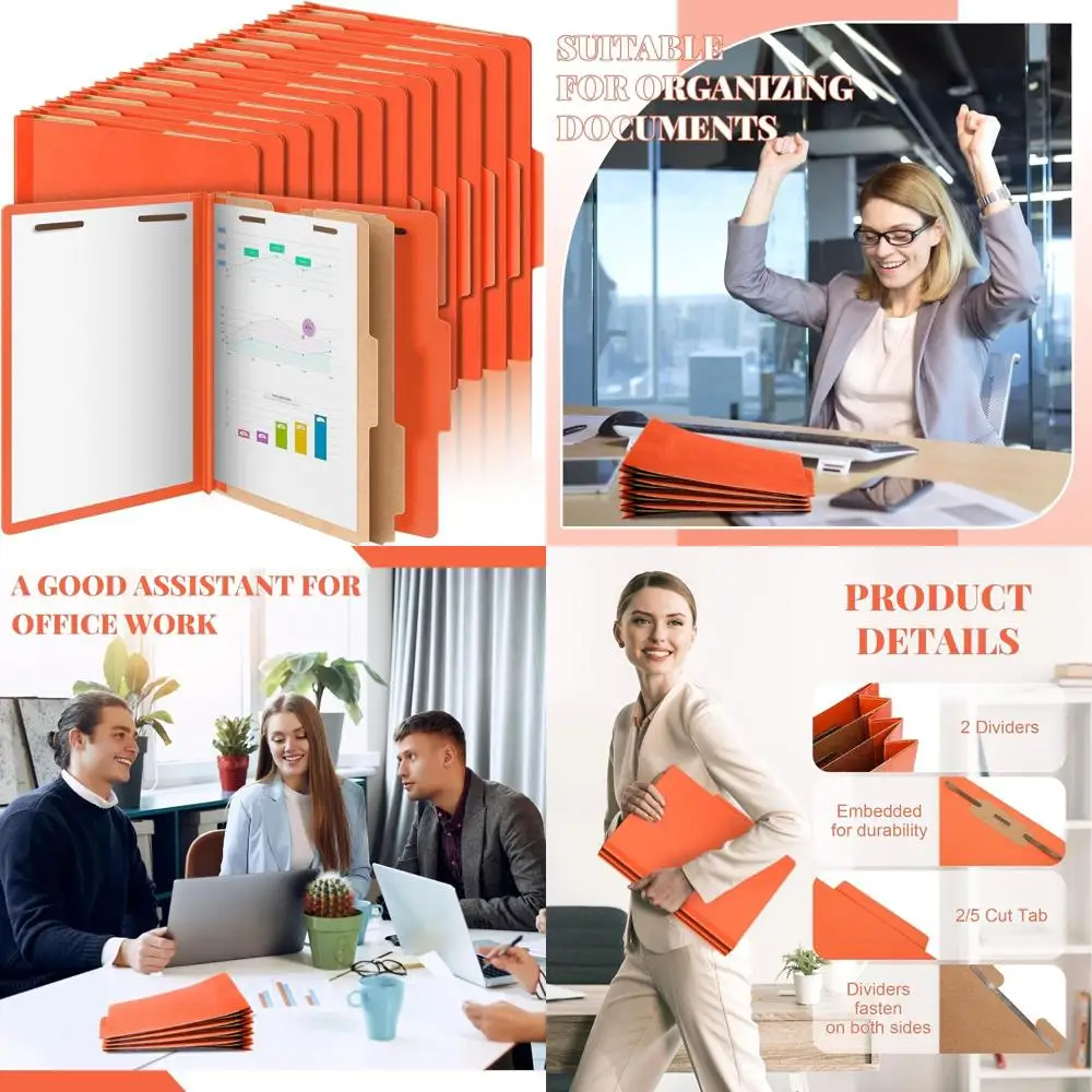 

Heavy-Duty Letter Size File Folders with Expansion, 2 Dividers, Fastener, Orange for Teachers and Medical Professionals