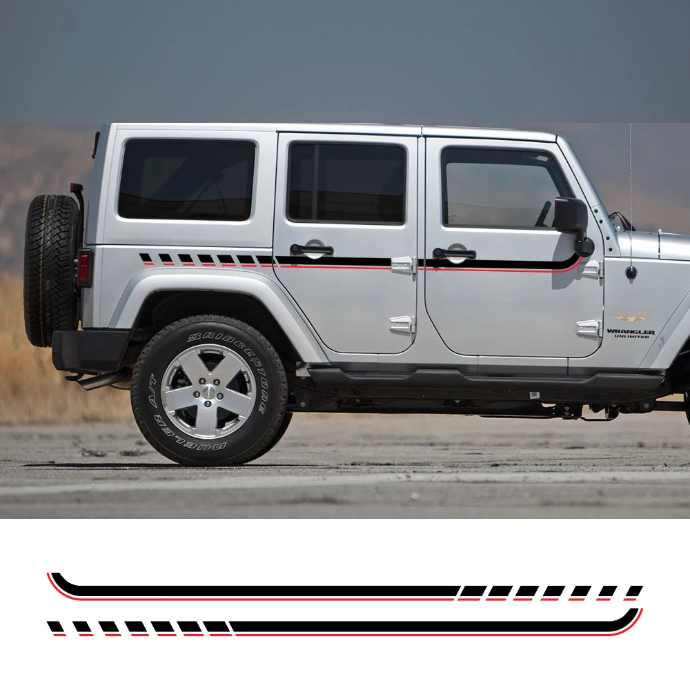 

Автомобильные наклейки на талию для Jeep Wrangler JK JL TJ YJ, Длинные полосы, спортивный стиль, виниловая пленка, отделка, наклейки, тюнинг, автомобильные аксессуары