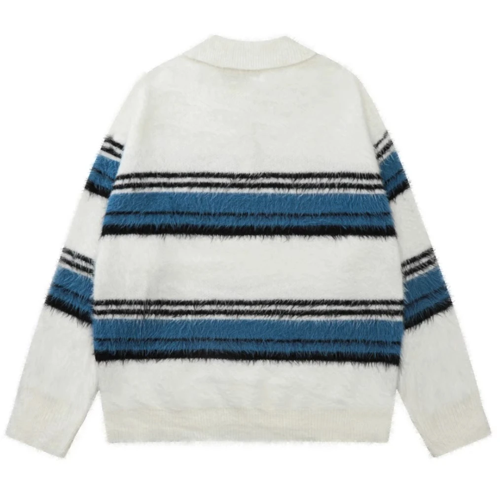 Suéter a Rayas con Cuello  Estilo Americano, Hoado, Informal, de Punto, para Invierno, para Parejas, Hombres, Mujeres, ...