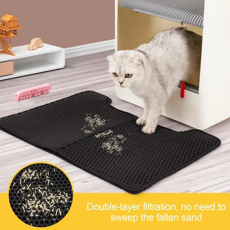 Litter Mat U-shaped Anti-Slip Cat Mat 64x42cm U-shaped Urine Proof Cat Litter Trapping Mat Soft Double Layer Anti Tracking Cat