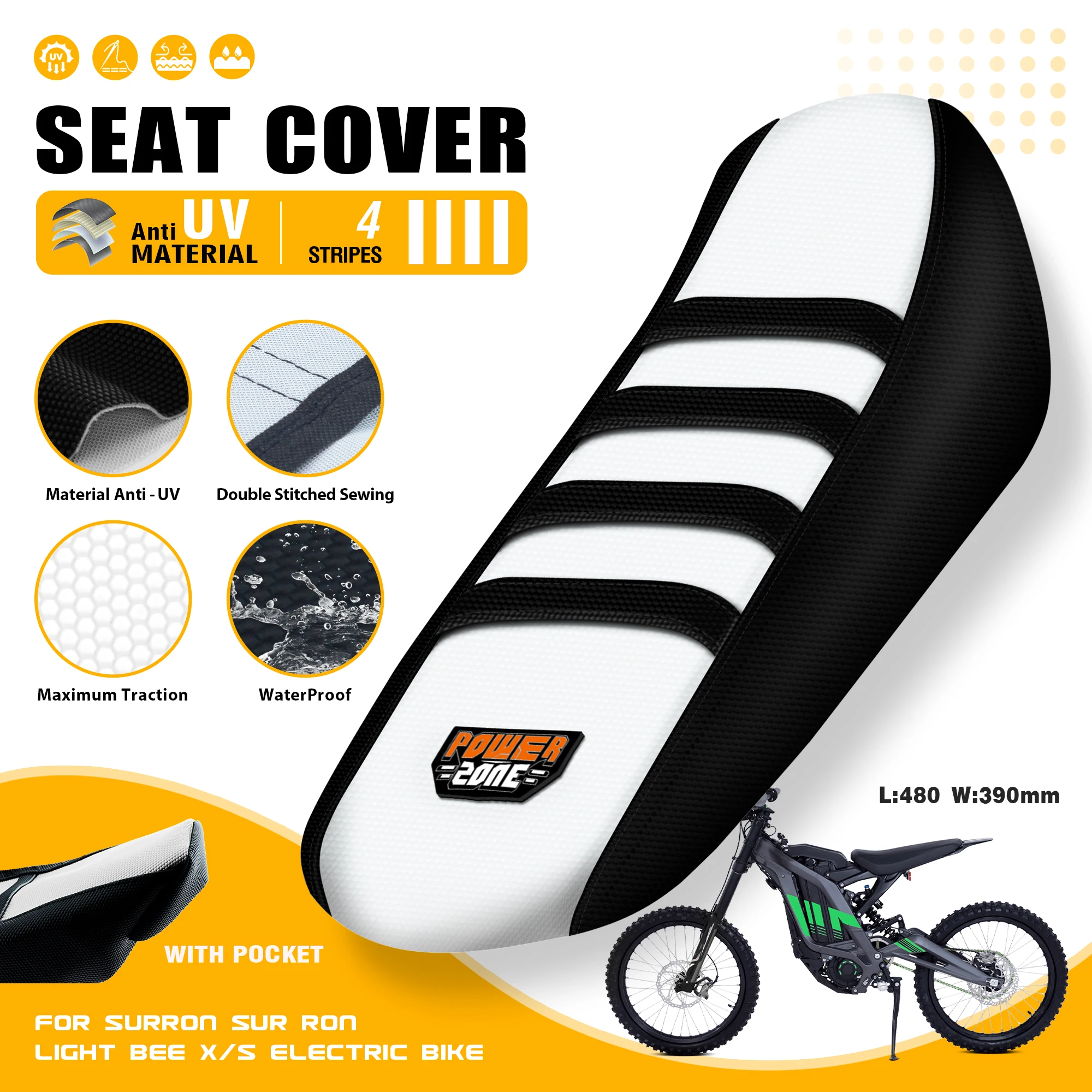 Funda de Asiento para Bicicleta Eléctrica Powerzone Ebike para Light Bee Surron SUR RON S X, Cojines de Asiento de Goma Impermeables