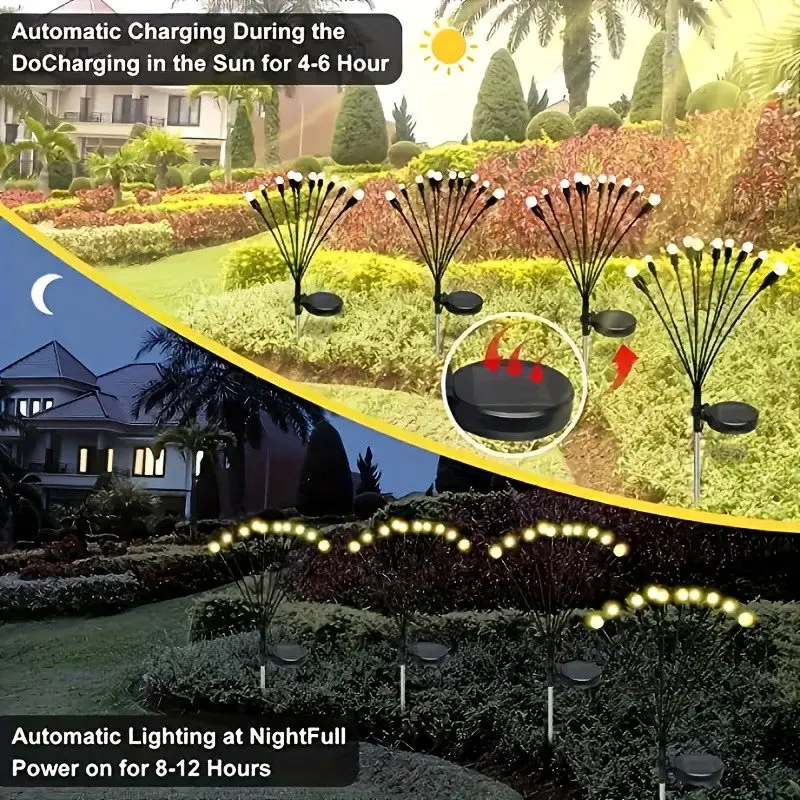 Solar Firefly Lights Outdoor Waterproof Garden Lights Outside Yard Pathway Garden Decor Swaying Flashing Firefly Solar Powered