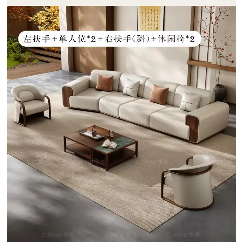 c6-9 High-end atmospheric leather solid wood sofa new Chinese living room new Ready to ship and purchase with peace of mind