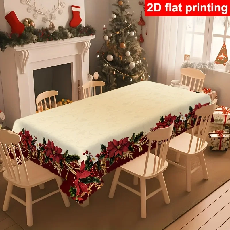 Luxury Christmas Tablecloth Polyester Holiday Dinner Decor Centerpiece Table Linen Festive Seasonal Dining Cloth Cover