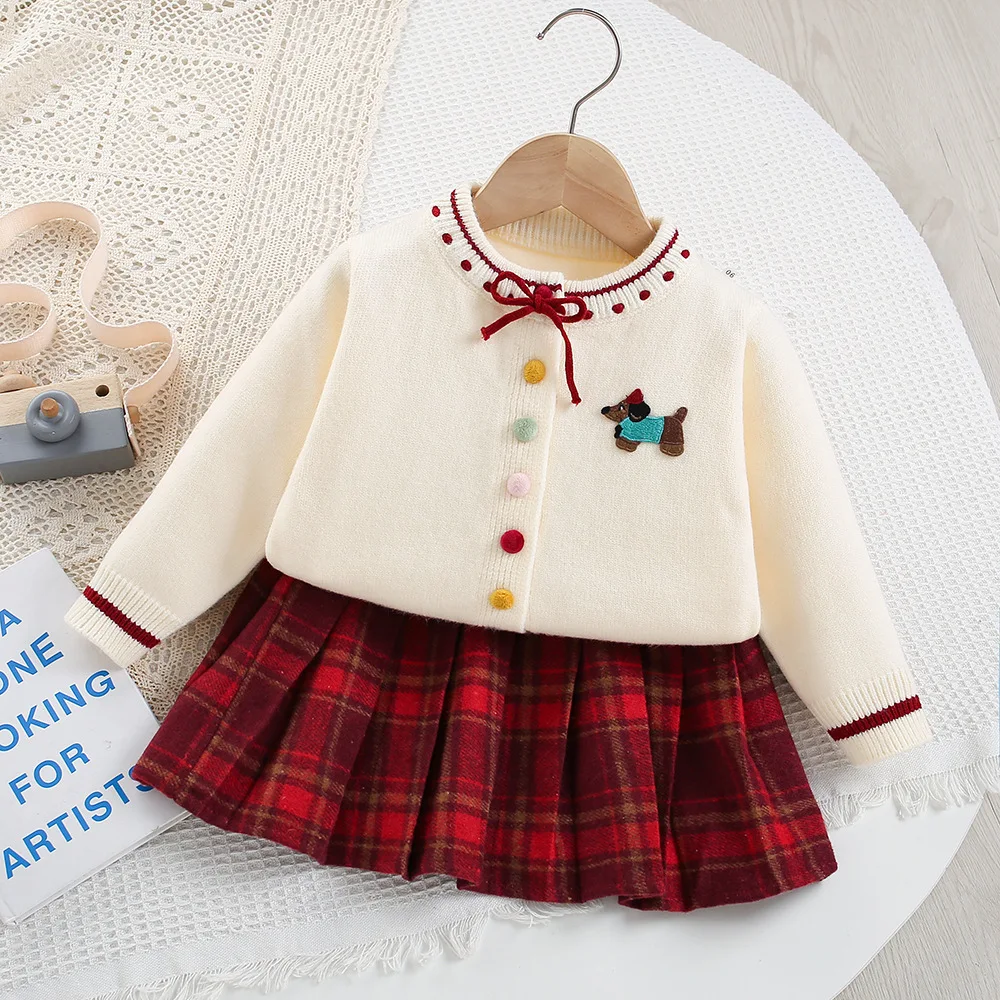 

Girls' Sweater Set 2025 Autumn New Korean College Style Girl's Knit Cardigan Coat+ Pleated Skirt Cute Two-piece Suit