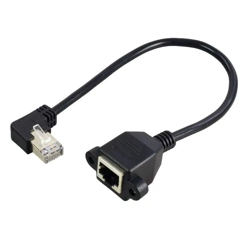 90/180/270 Degree Right Angle RJ45 Male to Female CAT5/6 Ethernet LAN Extension Adapter Cable Screw panel mount Ethernet 30cm