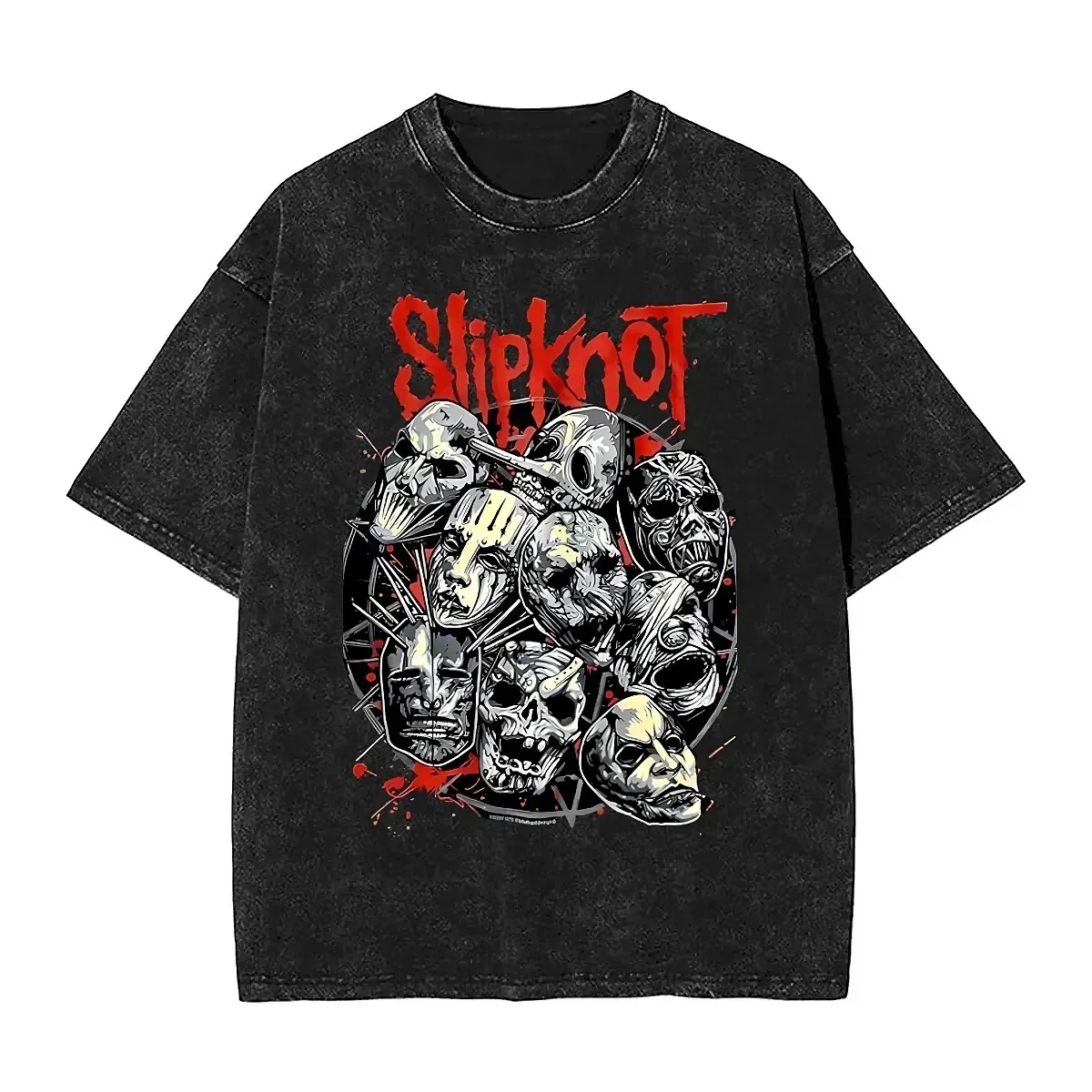 Vintage Washed T-Shirt American Slipknoted Music Casual T-Shirts Heavy Metal Band Cool Tshirt for Man Beach Y2K Retro Print Tees