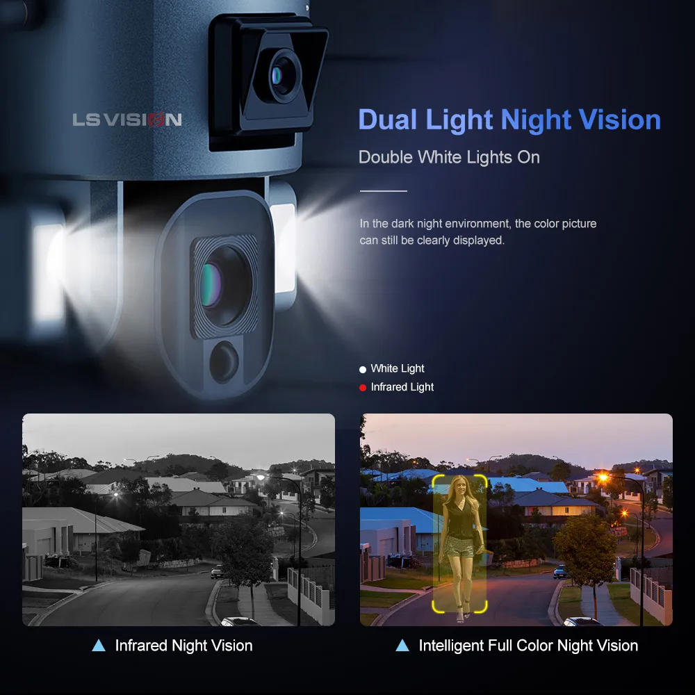 Ls vision 4k Dual Lens Wifi Solaranlage Wireless Outdoor 10x Licht Flutlicht 4g SIM-Karte Solar kamera